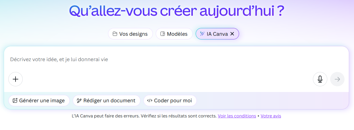 Interface Canva IA nouveauté 2025